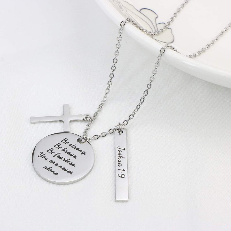MEMGIFT Bible Verse Cross Pendant Christian Necklace Prayer Charm Faith Religious Jewelry for Women (Be strong, Be brave, Be fearless. you are never alone) - Image 3